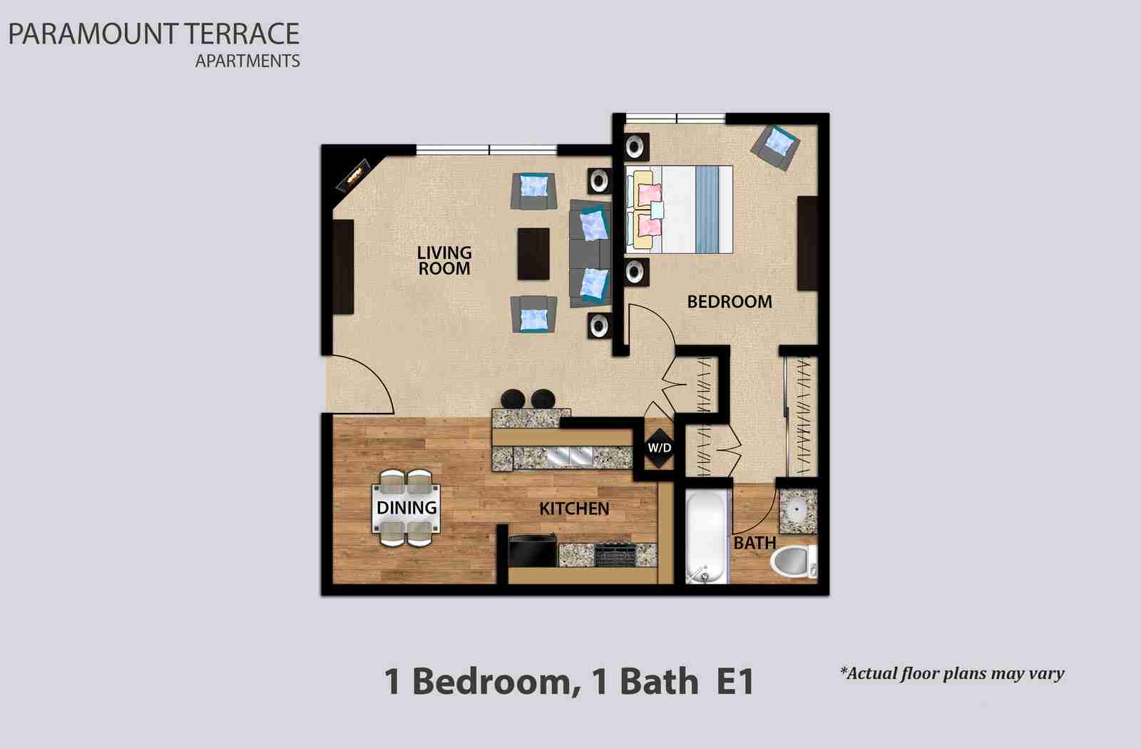 1 Bedroom 1 Bath Floorplan E1