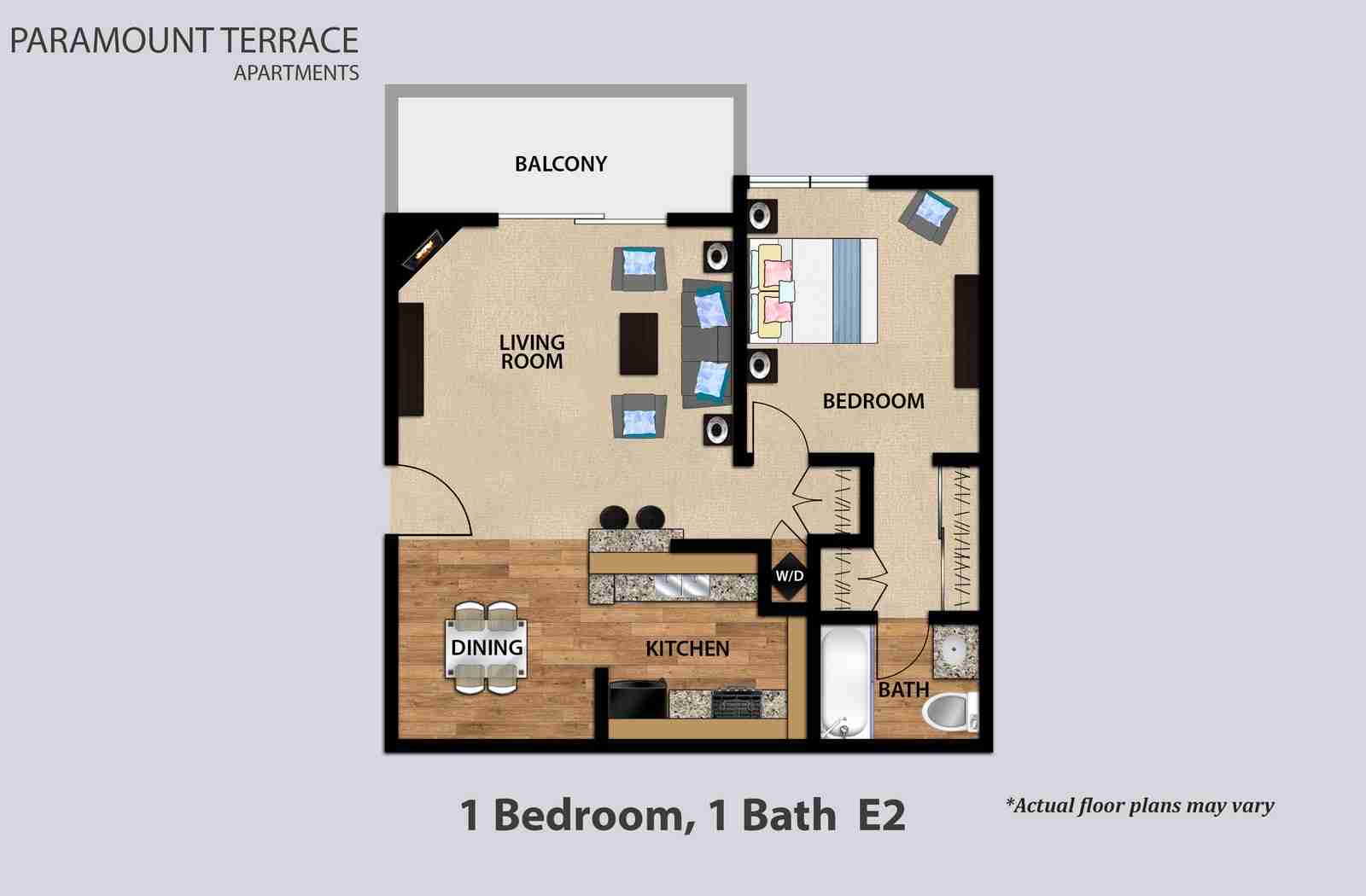1 Bedroom 1 Bath Floorplan E2