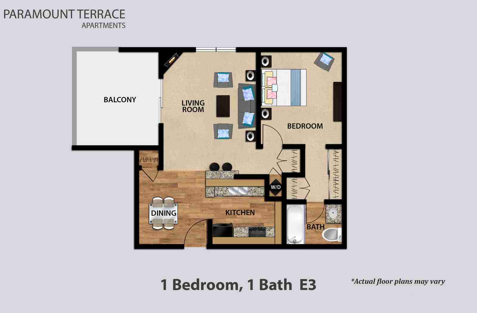 1 Bedroom 1 Bath Floorplan E3
