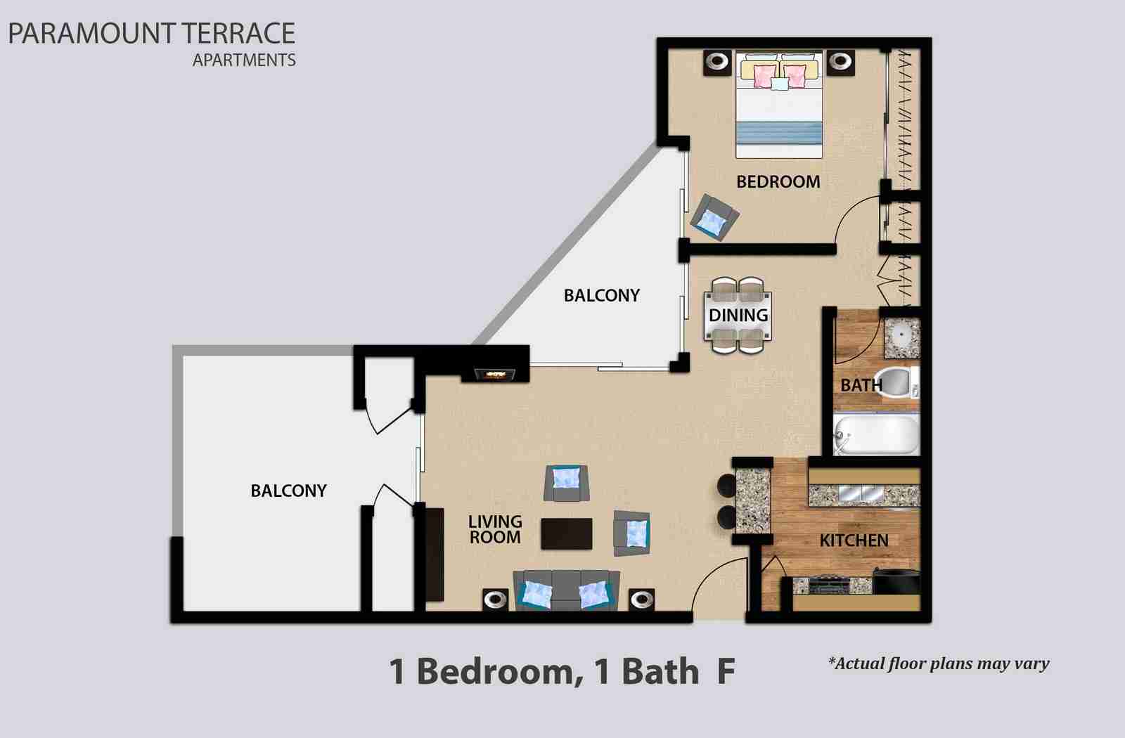 1 Bedroom 1 Bath Floorplan F