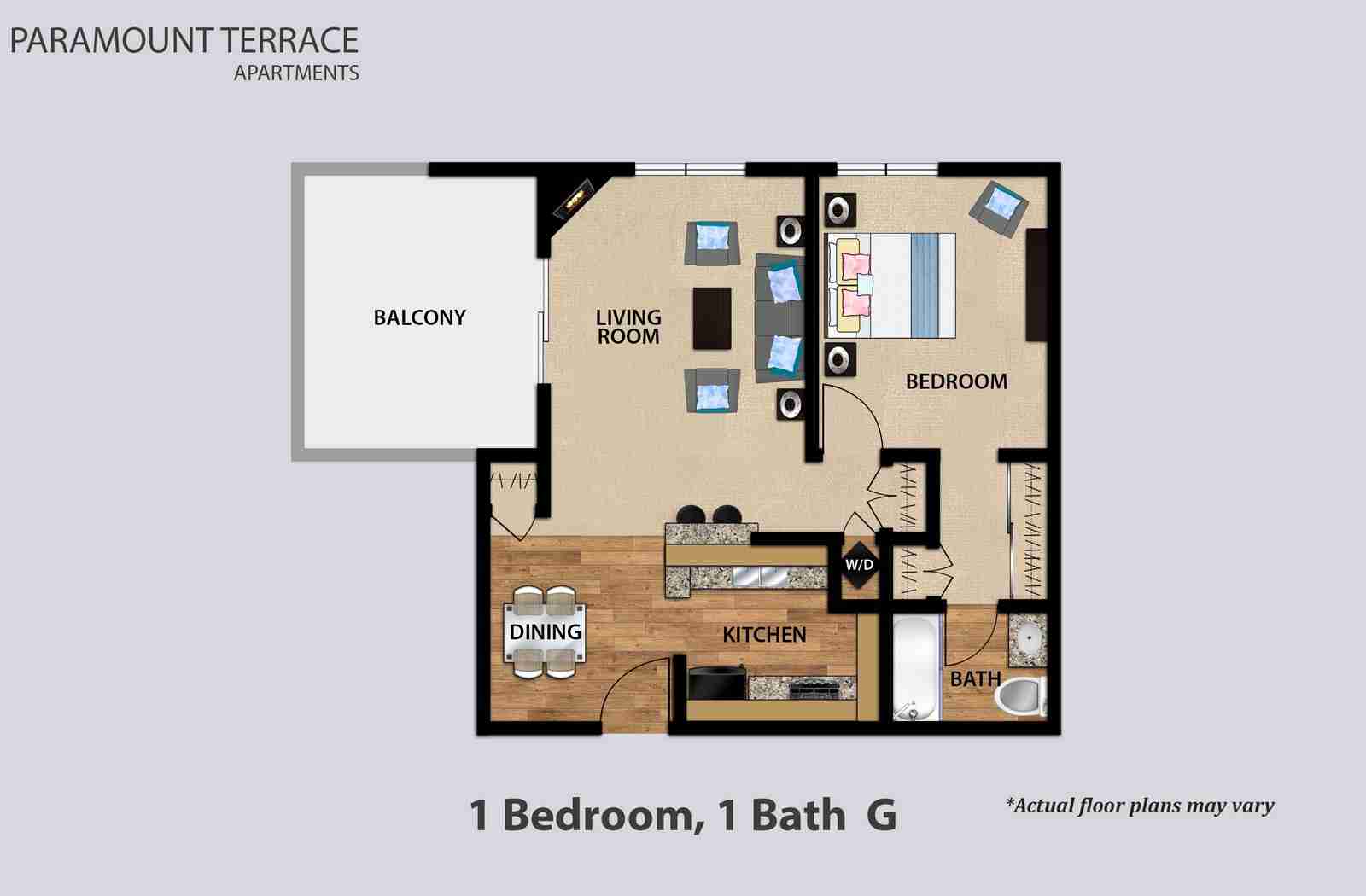 1 Bedroom 1 Bath Floorplan G