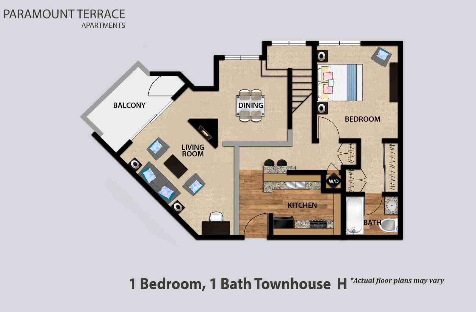 1 Bedroom Townhouse Floorplan H