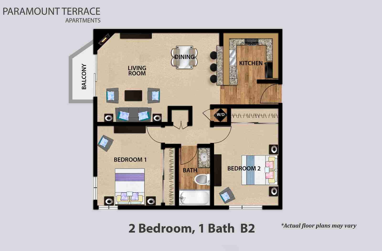 2 Bedroom 1 Bath Floorplan B2