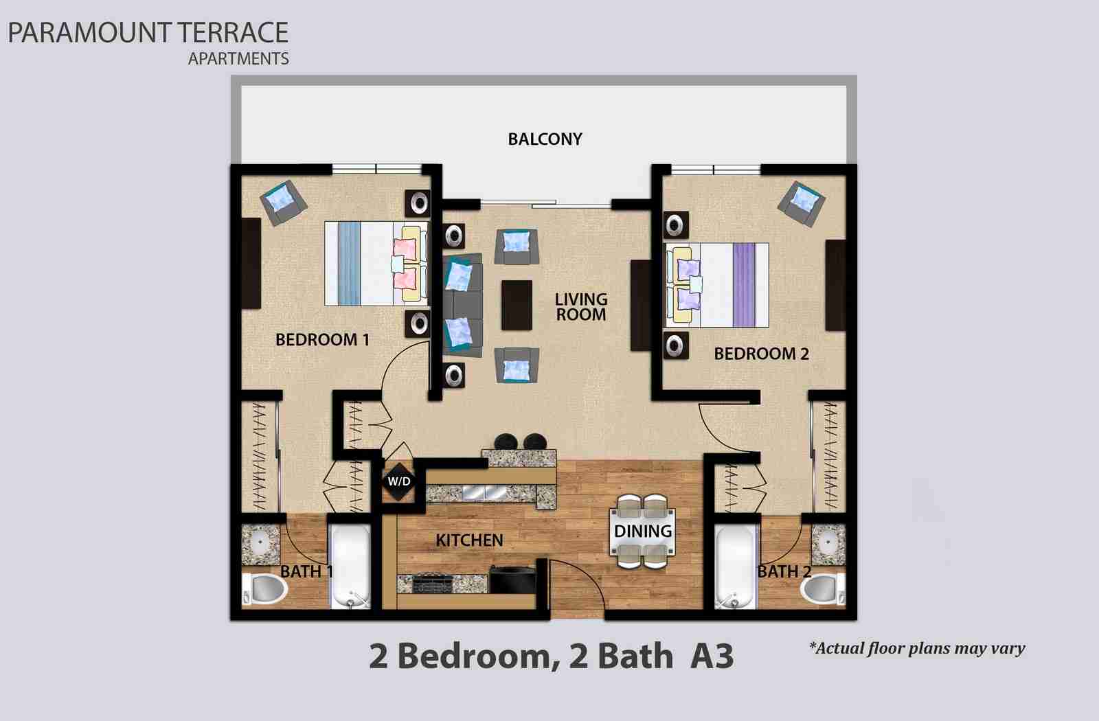 2 Bedroom 2 Bath Floorplan A3