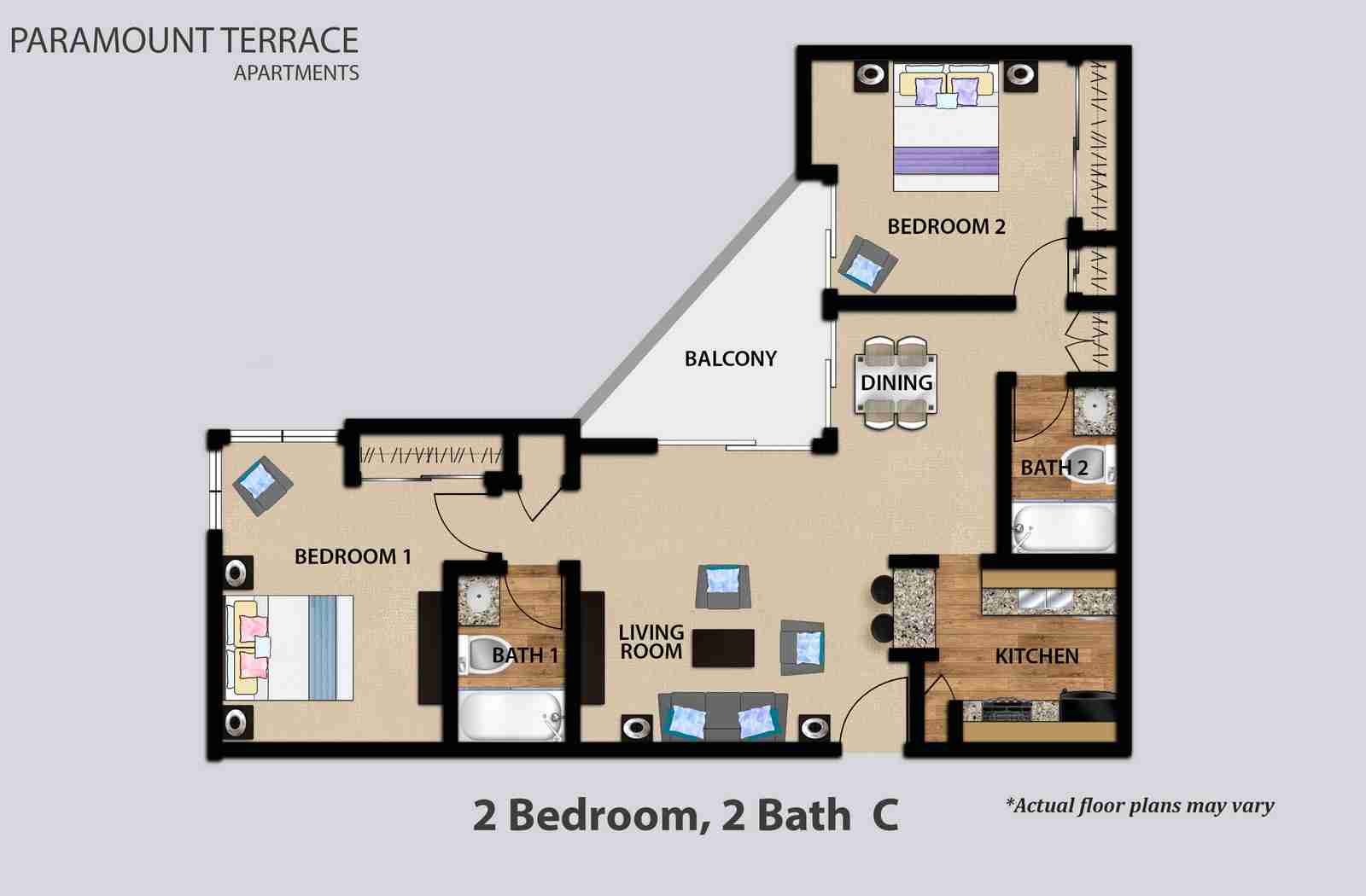 2 Bedroom 2 Bath Floorplan C