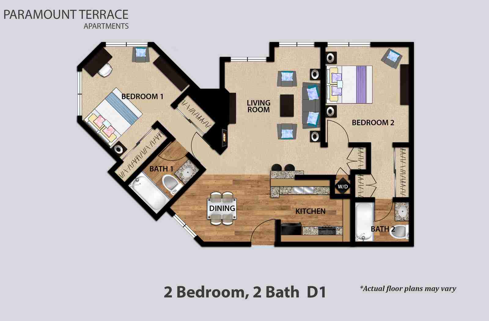 2 Bedroom 2 Bath Floorplan D1