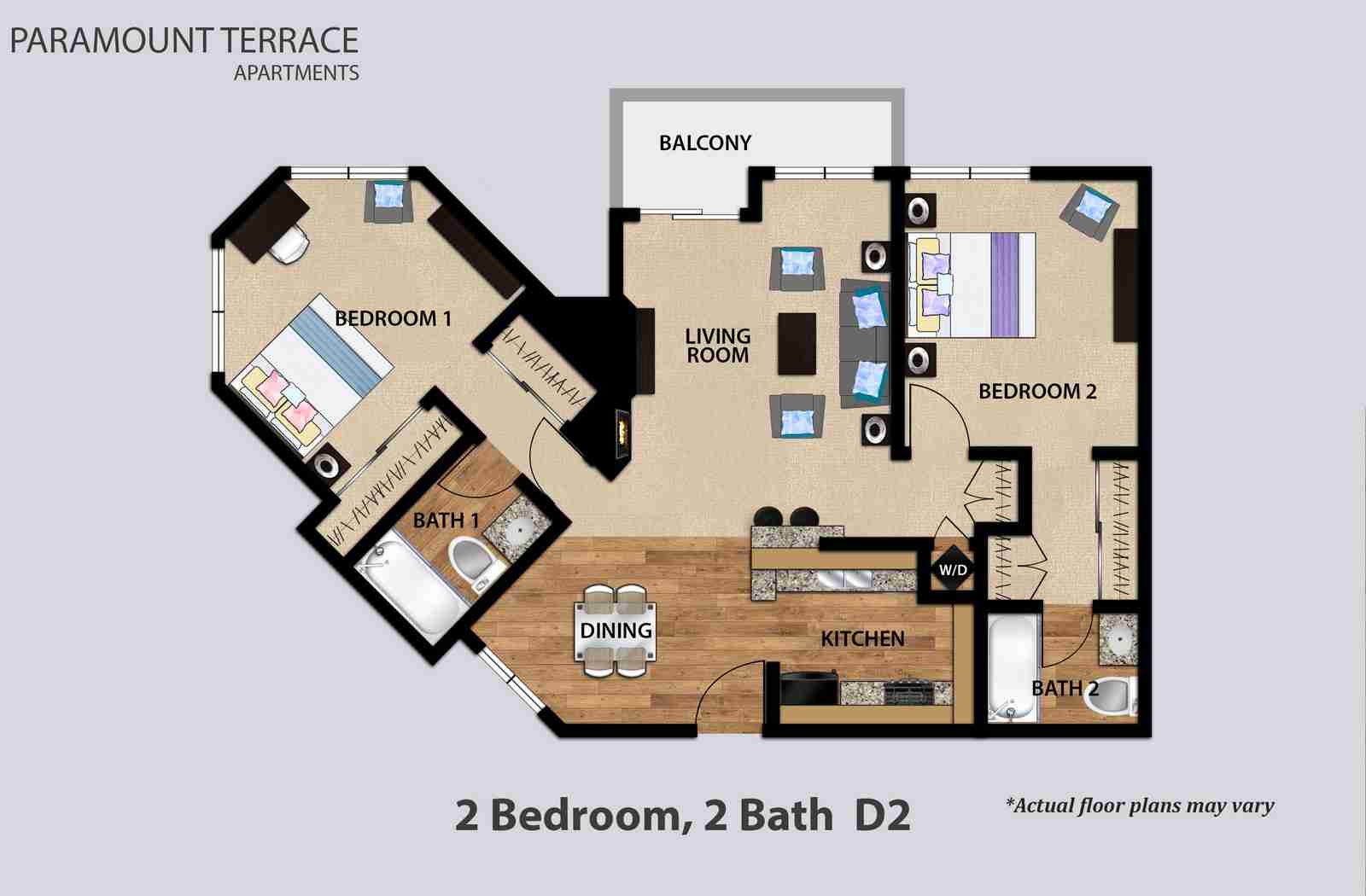 2 Bedroom 2 Bath Floorplan D2